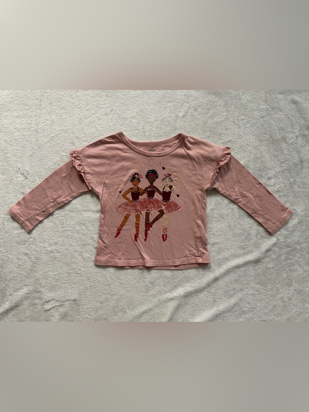 Carter’s Ballerina Ruffle Long Sleeve T-Shirt Pink Baby Girls Size 24 Months